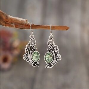 Filigree Elegant Silver and Green Gemstone Earrings